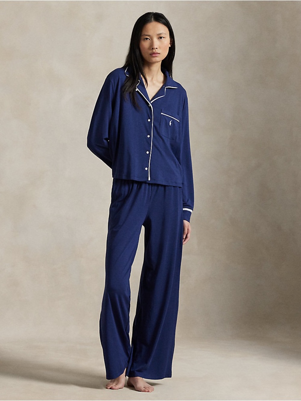 Polo Ralph Lauren Jersey Long-Sleeve Pajama Set in Navy
